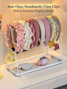 1Pc Hair Accessory Organizer Stand, Black/White, For Hair Clips, Claw Clips, Necklaces & Doll Display, For Vanity, Bedroom, Dorm Use, Desktop Large Capacity Jewelry Hanging Rack. - Multicolor - View 1