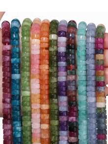 1 Strand 7x4mm Flat Round Spacer Beads Multicolor Jade Stone Beads For Flat Disc Jewelry Making Diy Bracelet Accessories ﻿ - Multicolor - View 12