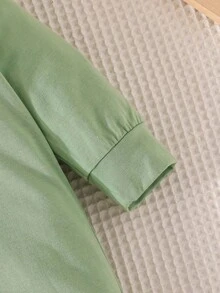 女嬰簡單舒適春秋新款字母印花連帽蝴蝶結裝飾長袖連身衣爬行服（薄款） - 薄荷綠 - 查看 5