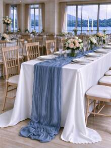12pcs 16.9x118 Inch Tablecloth, 10ft Bohemian Romantic Long Tulle Tablecloth, Suitable For Wedding Party And Bride, Christmas Table Decor - Dusty Blue - View 3