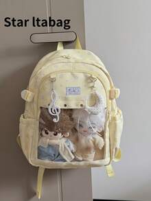 Women's Mini Backpack, Cute Transparent Backpack, College Student Mini Backpack, DIY Badge Display Board, Nylon Campus Style Backpack, New Arrival, Back To School Gift/Anime/Concert Fan Backpack, Girly Style - Multicolor - View 2