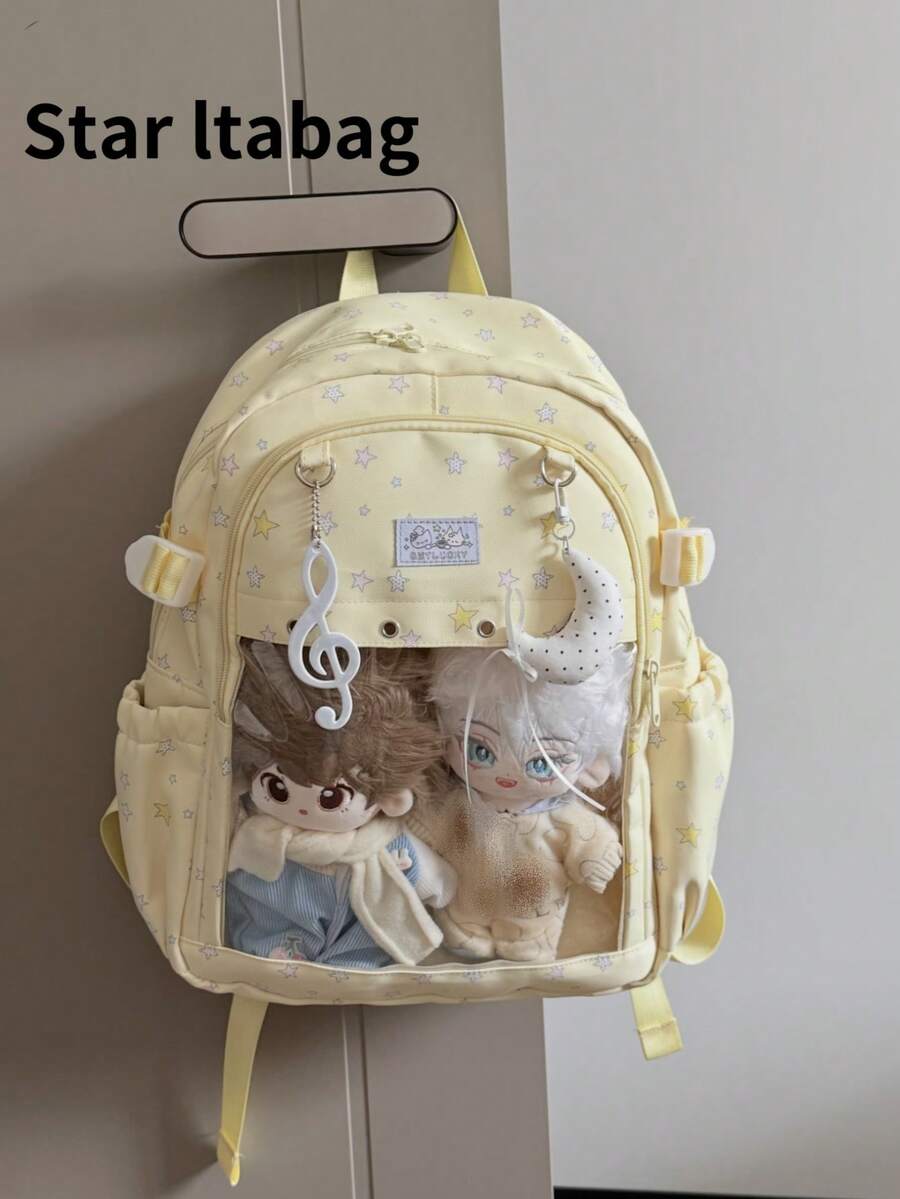 Women's Mini Backpack, Cute Transparent Backpack, College Student Mini Backpack, DIY Badge Display Board, Nylon Campus Style Backpack, New Arrival, Back To School Gift/Anime/Concert Fan Backpack, Girly Style