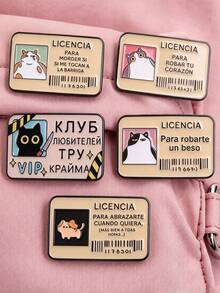 1pc/5pcs Fun Cat ID Cartoon Kitten Enamel Brooch Badge, Lapel Pin For Backpack, Pouch & Clothing Decoration, Gift For Friends - Multicolor - View 2