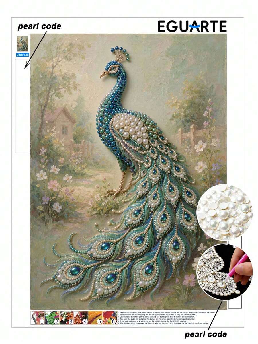 DIY Pearl Art Painting Kit 11.8x15.7 Inches - Peacock Pattern, Contains ...
