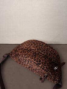 Hatastic New Women's Fashion Suede Leopard Print Waist Bag, Lightweight Multi-Pocket Zipper Compartment Pouch - Coffee - View 5