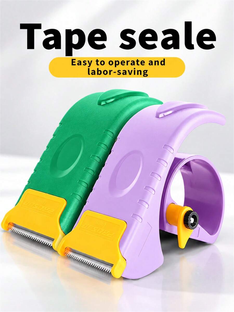 1pc Packing Tape Dispenser With Serrated Metal Cutter, Handheld Carton Sealing Tool With Textured Grip, Tape Roll Holder For Moving Boxes, Shipping Parcels, Small Business Packaging, Home, Office And Warehouse Supplies - Rectangle - View 1