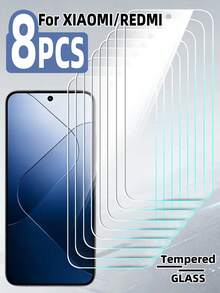 8pcs Tempered Glass Screen Protector Compatible With Xiaomi/, No Black Border Large Viewing Window, High Definition High Transparency High Hardness, Anti-Scratch, Anti-Fingerprint, No White Edge, No Bubble, Compatible With Phone Case, Easy Installation - Clear - View 11