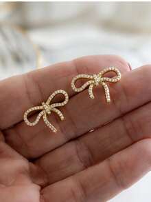 1Pair Women Bow Stud Earrings Inlaid Synthetic Zirconia Elegant Christmas Party Daily Jewelry No Box - Butterfly - View 2
