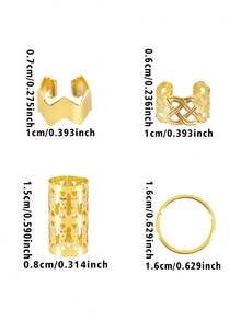 55件組復古鏤空髮環合金髮箍髮夾環扣髮飾 夏季辮髮飾品 - 金色 - 查看 4
