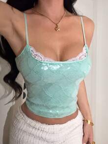Lake Blue Sequin Camisole Top - Lake Blue - View 3
