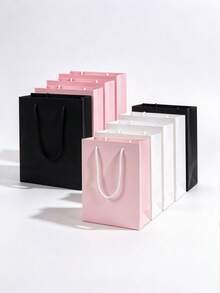 5pcs/1pc Blank Paper Gift Bags With Velvet Rope Handles, Reusable Matte Paper Shopping Tote Bags, Suitable For Wedding, Birthday Party, Boutique Retail Packaging, Black, White, Pink - Multicolor - View 2