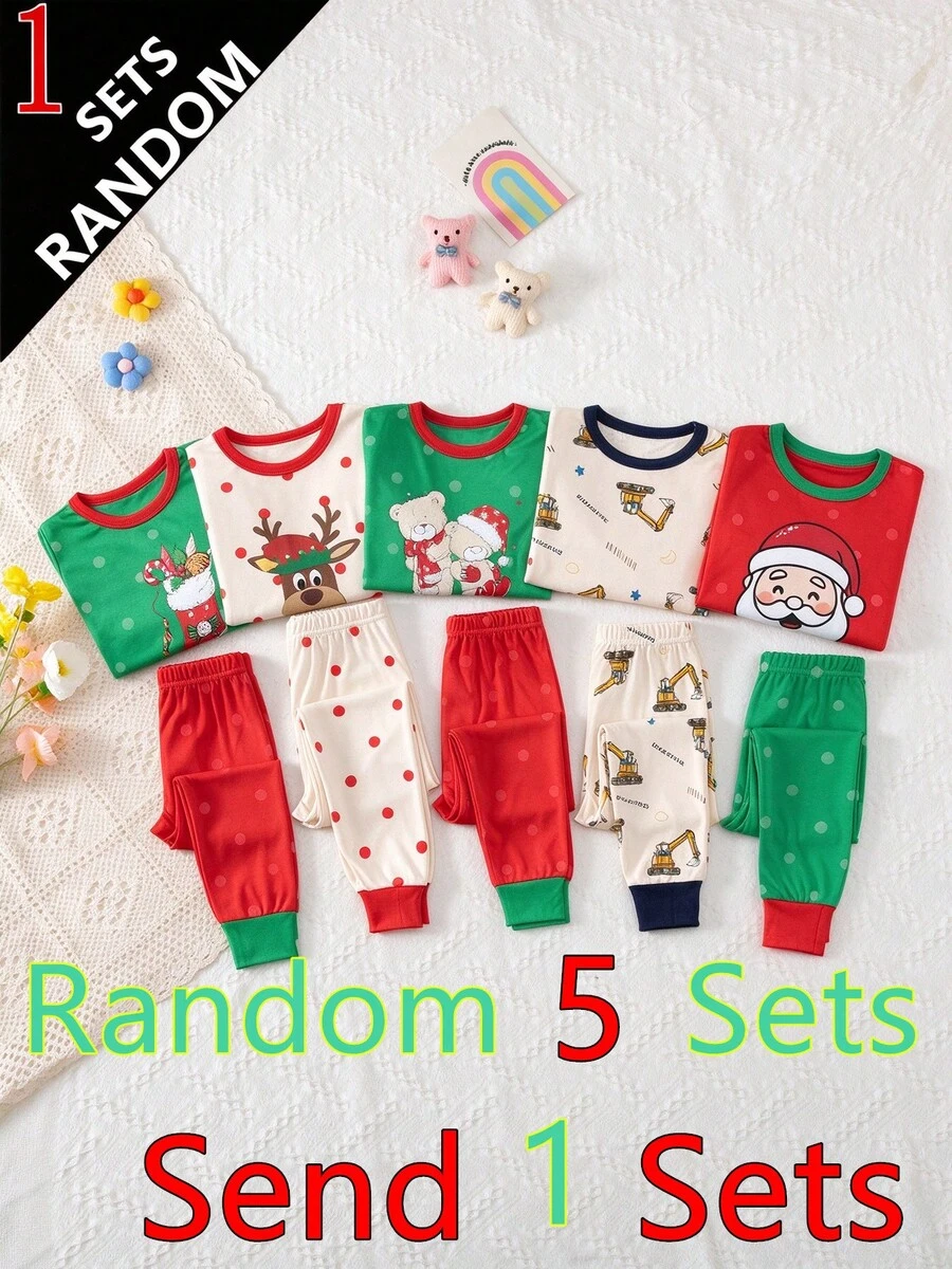 5 Sets Send 1 Set Random Color Boys Cartoon Underwear Set Cute Print Medium Thick Long Sleeve Long Pants Loungewear Set Autumn Clothes Autumn Pants Christmas - Multicolor - View 1