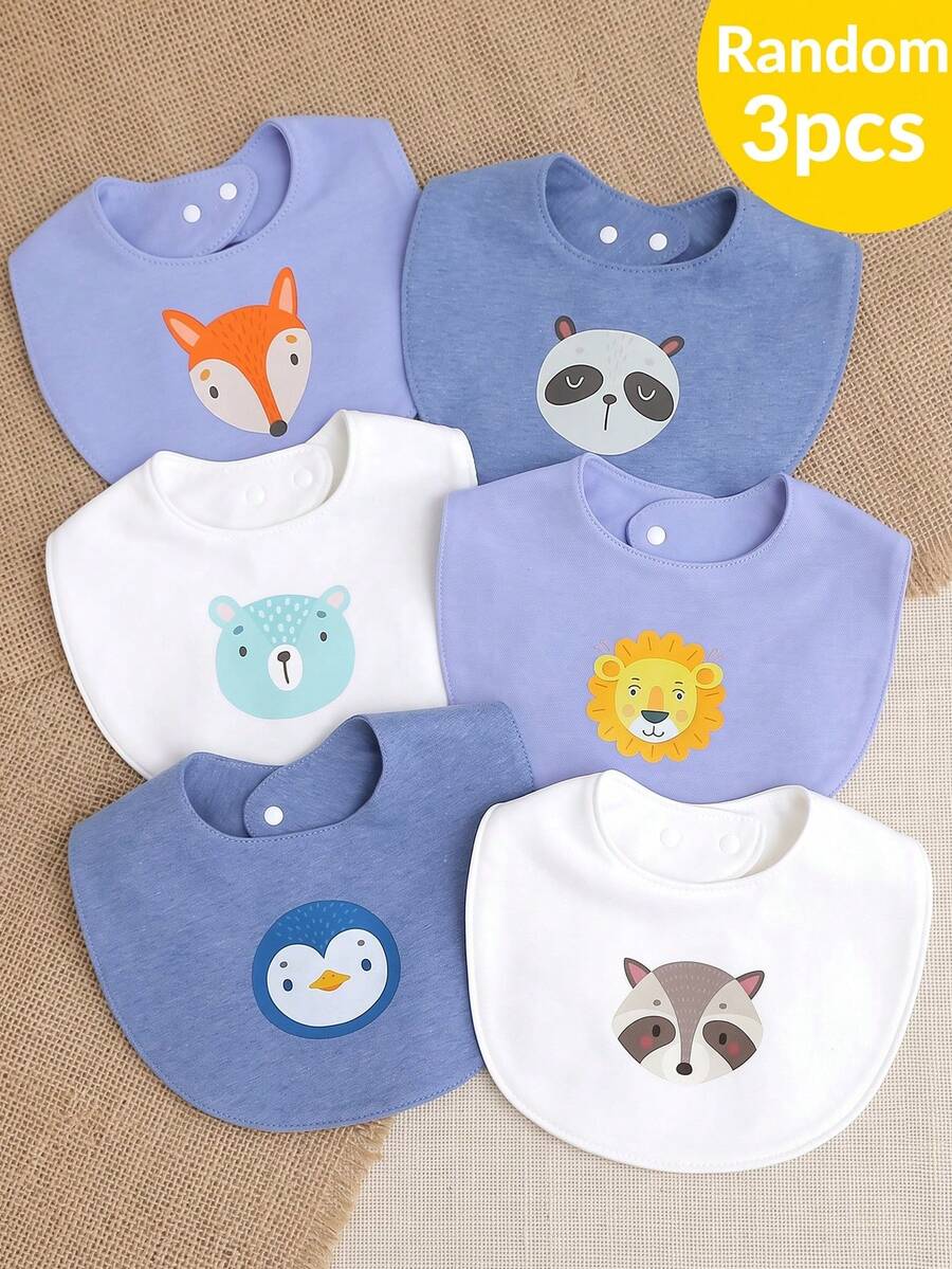 momscare 3pcs Random Baby Boy Bibs With Cute Animal Patterns - Multicolor - View 1