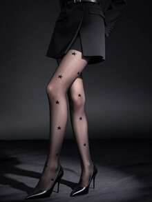 1pc Black Star Jacquard Dark Fashion JK Lolita Sexy Stockings - Black - View 7