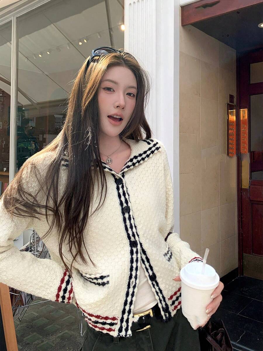 Áo cardigan nữ phối màu phong cách thường ngày đa năng mặc hằng ngày - Màu như hình - Xem 1