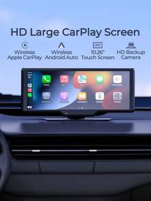 REMAX 10.26 吋 HD 攜帶式車載螢幕，支援無線 CarPlay 與 Android Auto，倒車影像，MP5 播放器，隨插即用，通用螢幕，汽車配件，汽車必備 - 黑色 - 查看 2