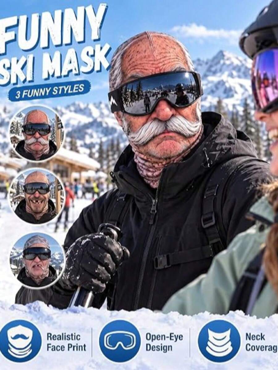 1pc/2pcs Unisex 3D Funny Pattern Protective Face Mask Head Cover, Outdoor Fun Water Sports Hat, Skiing Head Cover (Smoking, Laughing), Suitable For Daily Outings, Travel, Hiking, Skiing - Multicolor - View 1
