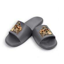 Chanclas de EVA para hombre, estampado de esqueletos barberos del Día de Muertos. Suela antideslizante, ligeras y cómodas para casa, baño y paseos diarios. - Gris - Ver 3