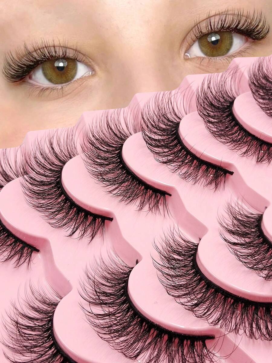 7 Pairs Natural Fluffy Kitten Eye Strip False Eyelashes, Cat Eye ...