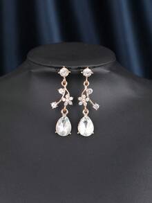Glam 透明水滴水晶皇冠項鍊耳環套組 金色 新娘婚禮晚宴派對 Quinceanera 正式珠寶飾品配件 - 金色 - 查看 7