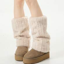 1 Pair Women's Autumn/Winter Snow Leg Warmers, Thickened Warm Faux Rabbit Fur Sock Covers, Furry Y2K Plush Leg Sleeves - Multicolor - View 7