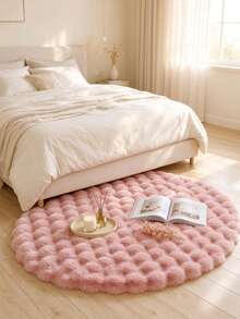 1pc Light Pink Round Fluffy Long Pile Rug, Bedroom Carpet, Living Room Rug, Doormat, Small Rug, Carpet, Floor Mat, Home Decor, Area Rug, Outdoor Mat, Home Decor, Area Carpet, Bedroom Carpet, Washable Rug - Baby Pink - View 5