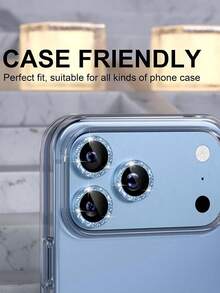 3件組 [2026新款] 9H強化玻璃鏡頭保護貼，相容 iPhone 18 Pro Max，亮麗淺藍色閃耀水晶設計，防刮耐衝擊、高清晰度，易安裝且無氣泡，可搭配多款手機殼，時尚手機配件，適合送給親友的生日禮物 - 淺藍色 - 查看 3