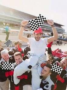 1/5/10/50/100pcs Black And White Checkered Racing Flags, With 30cm Long Plastic Sticks, Racing Theme Handheld Relay Batons, Racing Party Decoration Gifts, Racing Theme Party, Car Theme Birthday Party, Home Decoration, Holiday Decoration - Multi-color - View 5