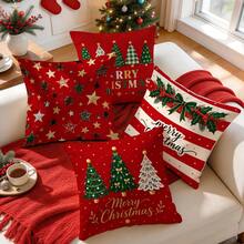 4pcs/1pc American Vintage Christmas Series Pattern Pillow Case Without Insert, Single-Sided Printed Pillow Case, Suitable For Living Room Bedroom Home Decor, All-Season Pillow Case - Multicolor - View 6