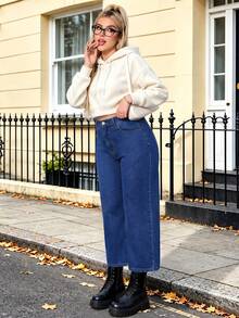 Y2K Style Plus Size Women's Short Denim Jeans, Loose Wide Leg Denim Pants, Comfortable Non-Stretch - Blue - View 7