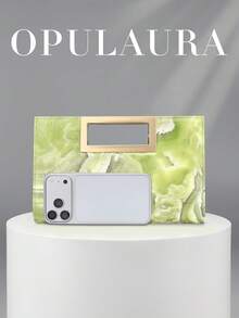 OpulAura 歐美女款時尚大理石紋晚宴手拿包，亮面奢華高端閃亮金屬手鍊裝飾晚宴包，手提包，靜奢風手拿包，適合舞會、派對、雞尾酒會、生日派對禮服搭配，生日禮物，新娘手拿包 - 綠色 - 查看 4
