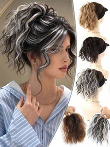 Synthetic Messy Fluffy Curly Bun Hair Extension, Heat-Resistant Fiber Rubber Band Ponytail Hairpiece, Suitable For Daily Wear, Add Volume Hair Accessory - Multicolor - View 2