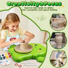 Torno De Cerámica Para Niños,Kit Completo De Pintura Y Manualidades.Juguetes Infantiles Adecuados Para Niños Y Niñas,Un Regalo Perfecto Para Cumpleaños,Halloween O Navidad. - Verde - Ver 3