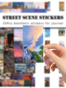 55 Buah Stiker Pemandangan Jalanan, Stiker Dekoratif Lanskap Kota untuk Scrapbook DIY - MultiWarna - View 6
