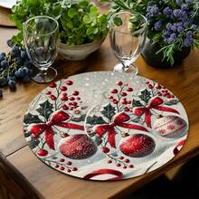 Set Of 1 Table Runner, Designed With A Christmas Pentagram And Adorned With Pine Branches, Bells, And Bows. Indoor And Outdoor Holiday Table Flags, Resistant To Dirt And Oil Stains. Suitable For Kitchen, Dining Room, And Christmas Party Decoration. - Multicolor - View 7