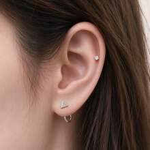 1 Pair S925 Sterling Silver Mini Triangle Open C-Shape Hoop Earrings, Niche Style Pierced Earrings, Unisex Versatile Plain Hoop Earrings - Silver - View 3
