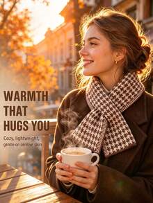 Autumn/Winter Houndstooth Knit Cross Scarf - Vintage Pattern, Adds Layering To Outfits, Cross-Free Tie Structure, Easy To Wear And Not Easy To Slip, Suitable For Daily Commute, Casual Shopping, Autumn/Winter Coat Matching - Multicolor - View 3