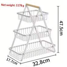 2-Tier And 3-Tier Optional, Wooden Handle Fruit Basket, Portable Fruit Bowl, Kitchen Countertop Storage Rack, Detachable Rectangular Metal Basket, Suitable For Fruit, Vegetables, Bread, Snacks, Bananas, Home Decor Storage Rack - Multicolor - View 16