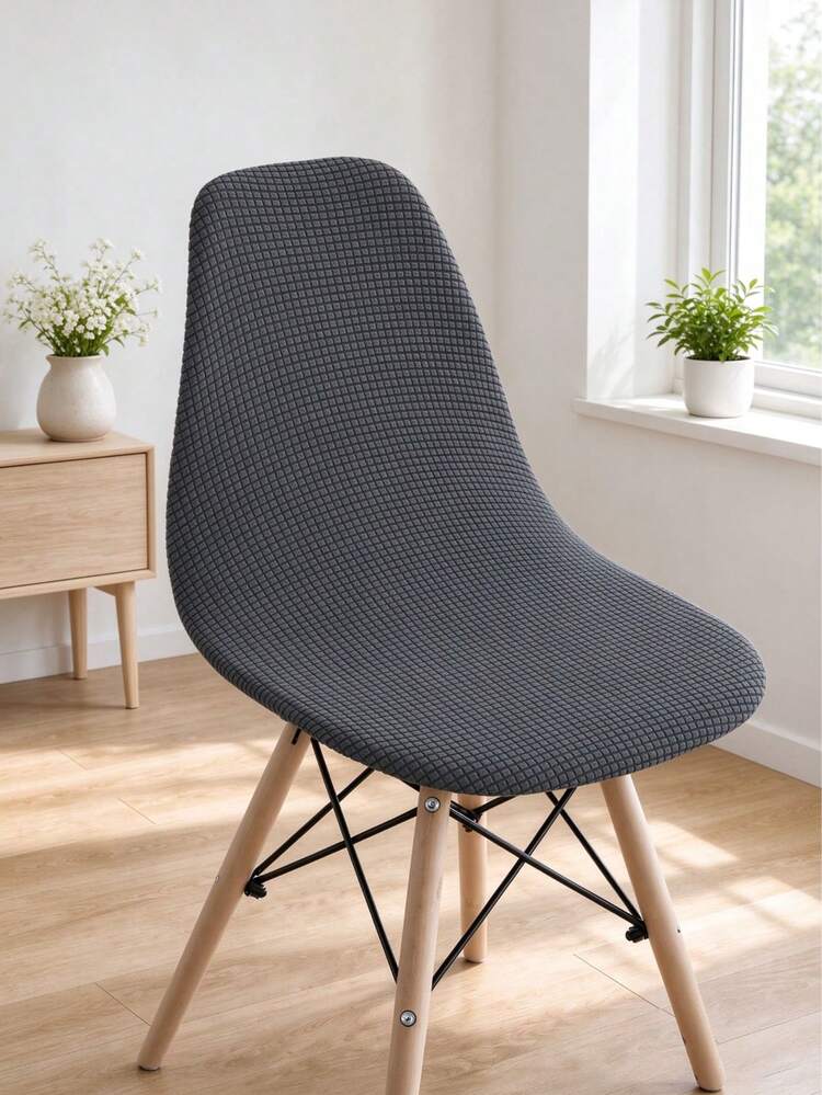 1pc Minimalist Solid Color Removable Washable All-Season Corn Velvet Elastic Curved Shell Chair Cover - Dark Grey - View 10