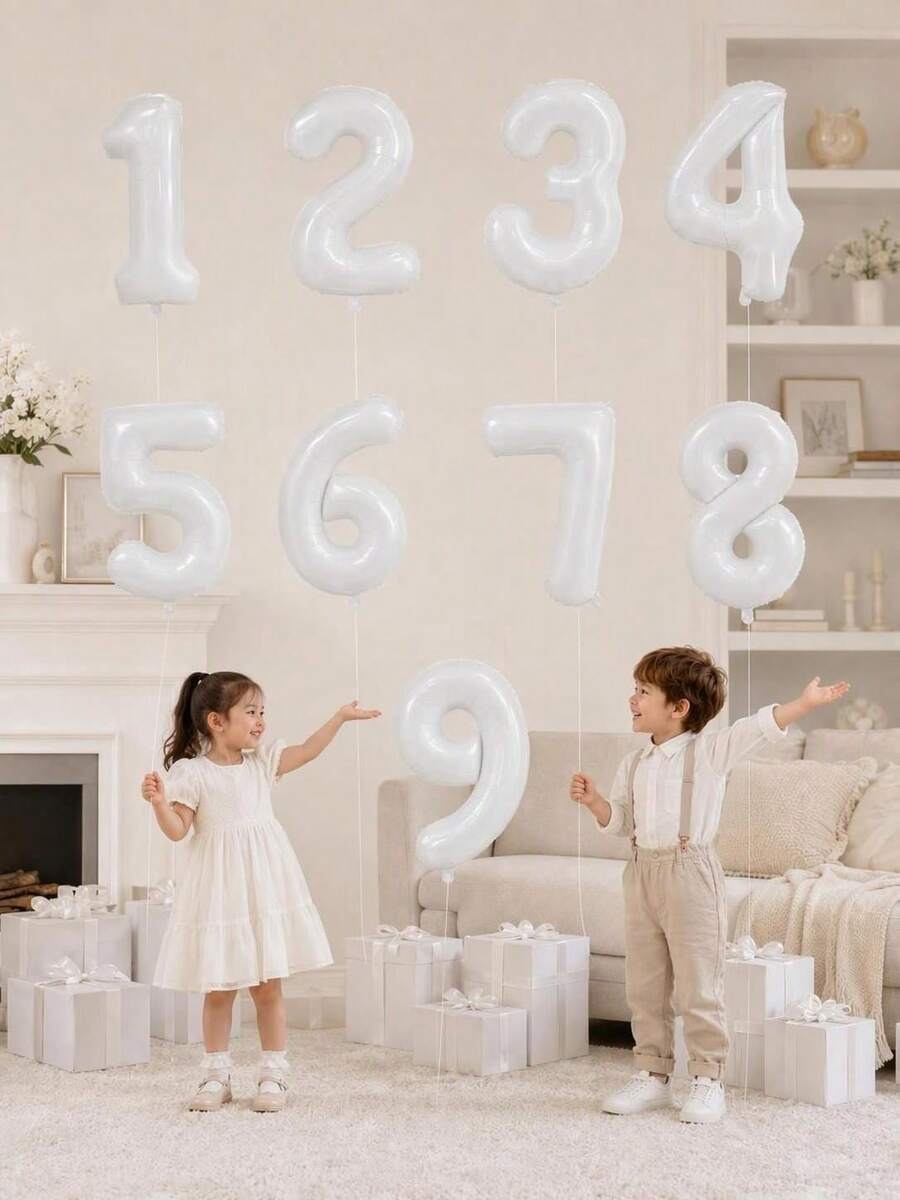 POKOJA LAND 32-Inch Large White Numbered Aluminium Foil Balloon, Birthday Celebration Party Decorations, Festival Dressing Props - multicolor - View 1