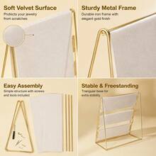1pc 3-Tier Detachable Necklace Display Stand, Golden Metal Frame Beige Velvet Jewelry Organizer Rack, Desktop Pendant Earring Holder For Vanity Table - Detachable 3-tier Iron Necklace Stand - View 4