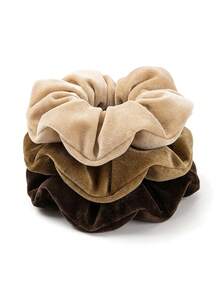 Hatastic 4pcs Women's Brown Gold Velvet Autumn/Winter Fashion Versatile Thickened Large Intestine Hair Hoop For Bathing, Christmas Gift - Multicolor - View 1
