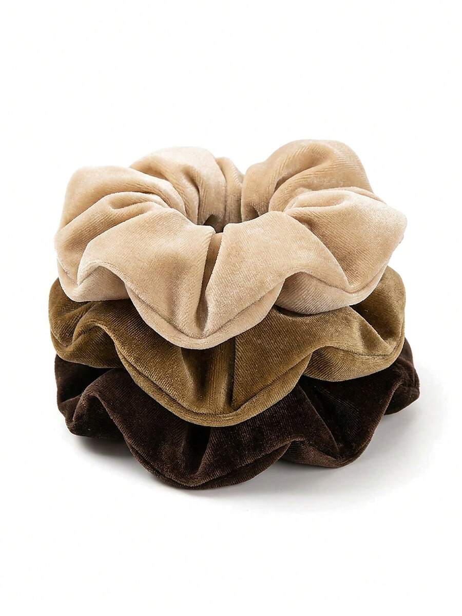 Hatastic 4pcs Women's Brown Gold Velvet Autumn/Winter Fashion Versatile Thickened Large Intestine Hair Hoop For Bathing, Christmas Gift - Multicolor - View 1