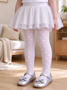 2/1pc Baby Girl Heart Hollow Mesh Tights, Lightweight Breathable Spring/Summer Leggings, Sweet Style, High Elasticity Skin-Friendly Princess Dress Tights - Multicolor - View 6