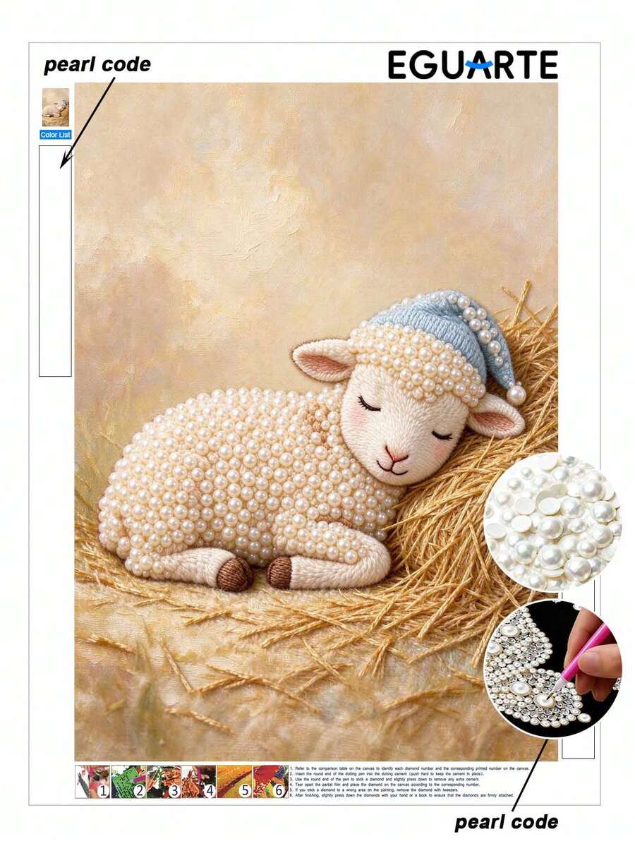 DIY Pearl Art Painting Kit 11.8x15.7 Inch - Sleeping Lamb Pattern ...