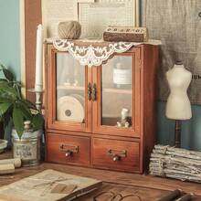 LIVINGANDHOME Vintage Retro Wooden Desktop Storage Organizer With Drawer,Tabletop Storage Box,Desktop Storage Case For Small Essentials - Brown - View 9