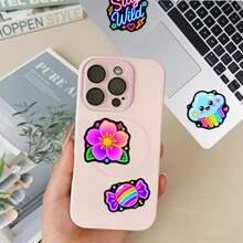 50Pcs Neon Style Candy Flower Stickers, Bright Glow Lightning Star Graffiti Stickers, Aesthetic DIY Decor Stickers, For Water Bottle, Laptop, Luggage & Notebook Decoration - Multicolor - View 8