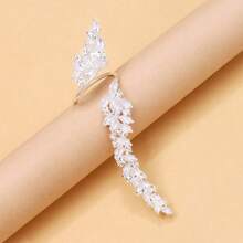 1pc New Women's Zirconia Niche Adjustable Leaf Design Single Ring For Party And Everyday Wear - Silver - View 3
