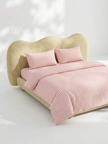 Veyra Day 3pcs Pink Gingham Duvet Cover Set, Soft Polyester Plaid Bedding Set, Pink & White Checkered Comforter Cover With 2 Shams (No Insert) - Girl powder - View 7