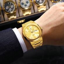 POEDAGAR 1PC Men's Stainless Steel Strap Luxurious Waterproof Dual Calendars Quartz Watch For Business Birthday Christmas Father's Day Gift Souvenir - Multicolor - View 4